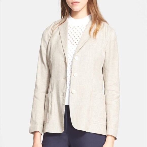 Theory Minou Linen Stretch Blazer Womens 10 Flax Business Minimalist Career - Picture 1 of 13